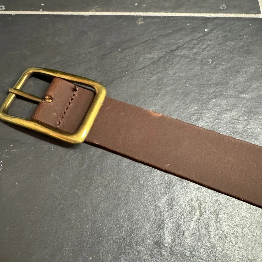 Vintage C&A Accessoires Brown Cow‎ Split Leather Belt XL Brass Buckle Western